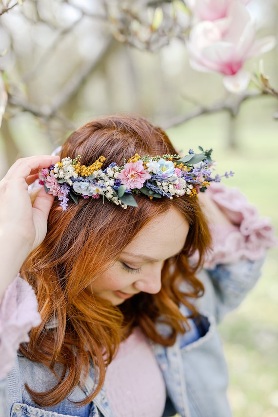 Meadowy flower hair wreath with lavender Bridal hair crown - Etsy 日本