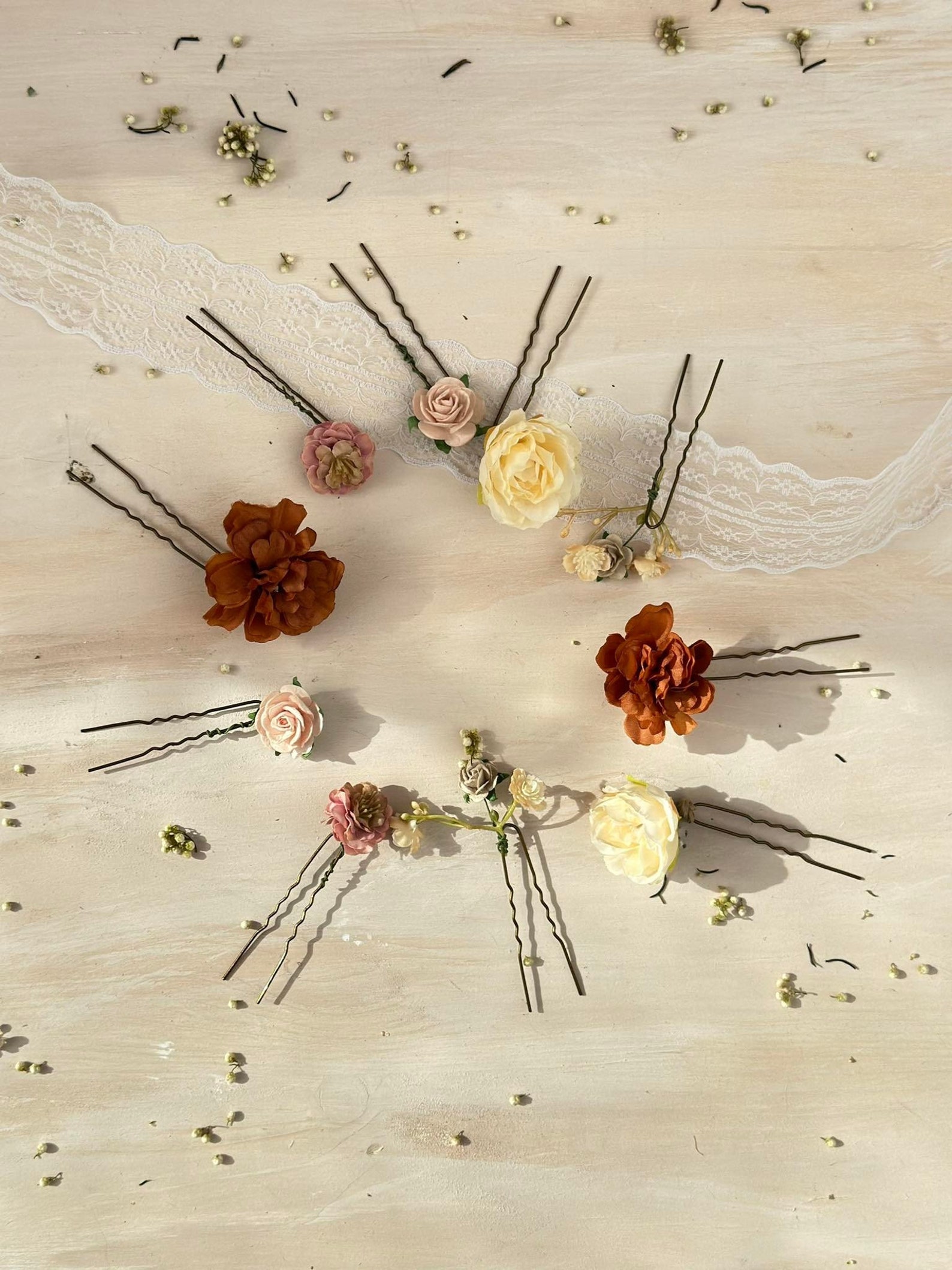 Bridal Flower Hair Pins: Ivory, Cream & Burnt Orange Roses - Set of 7 ...