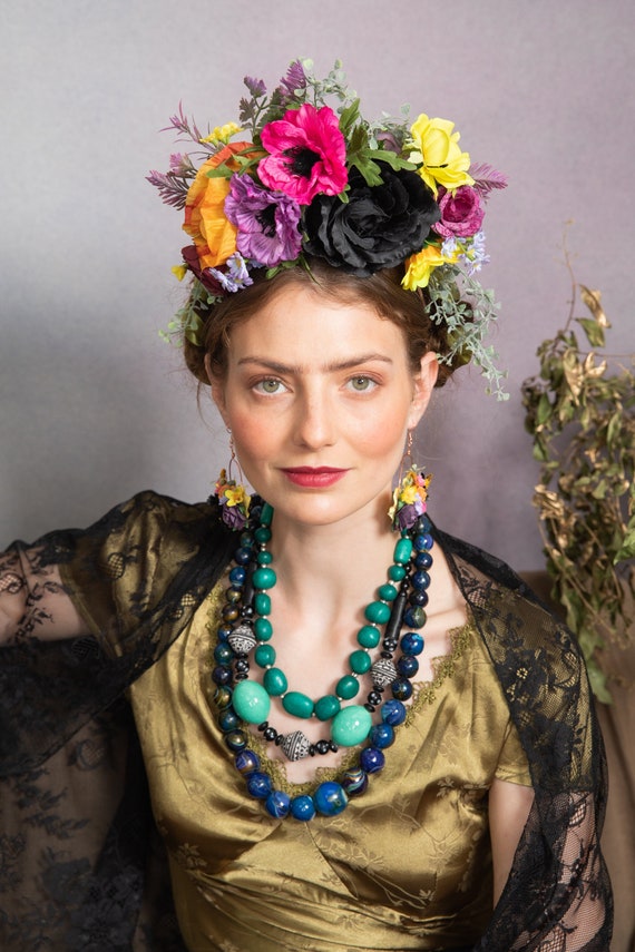 Colorato Frida Kahlo fascia per fiori Grande corona da sposa Fascia da  sposa messicana a due lati Accessori da sposa Cinco de mayo Halloween  Magaela -  Italia