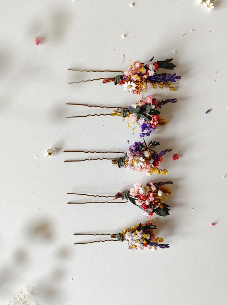 Colorful flower hairpin Romantic hairpin Meadowy design Wedding hairpins Romantic boho hairpins Wild flower hairpins Magaela Summer wedding image 3