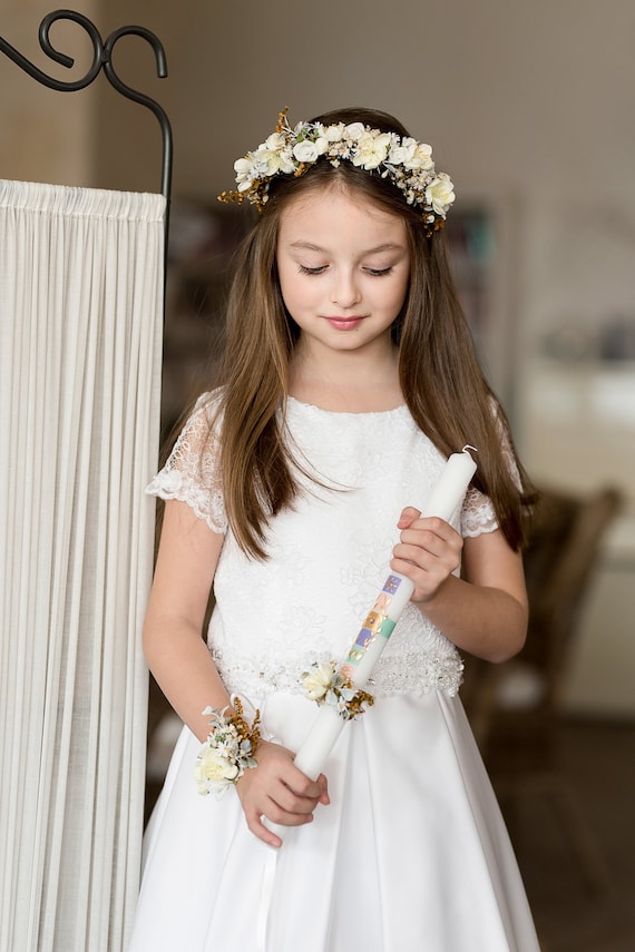 Cerchietto per prima comunione Cerchietto floreale bianco Comunione Cerchietto  bambina Accessori floreali Accessori per capelli Magaela Fatto a mano -   Italia