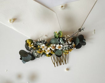 Greenery bridal hair comb Eucalyptus flower comb Preserved flower hair comb Greenery wedding Ixodia flowers Rustic wedding Magaela Bride