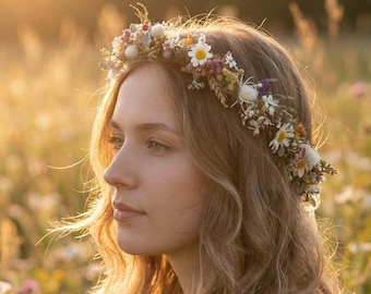 Couronne de fleurs marguerites – Couronne bohème délicate des prés
