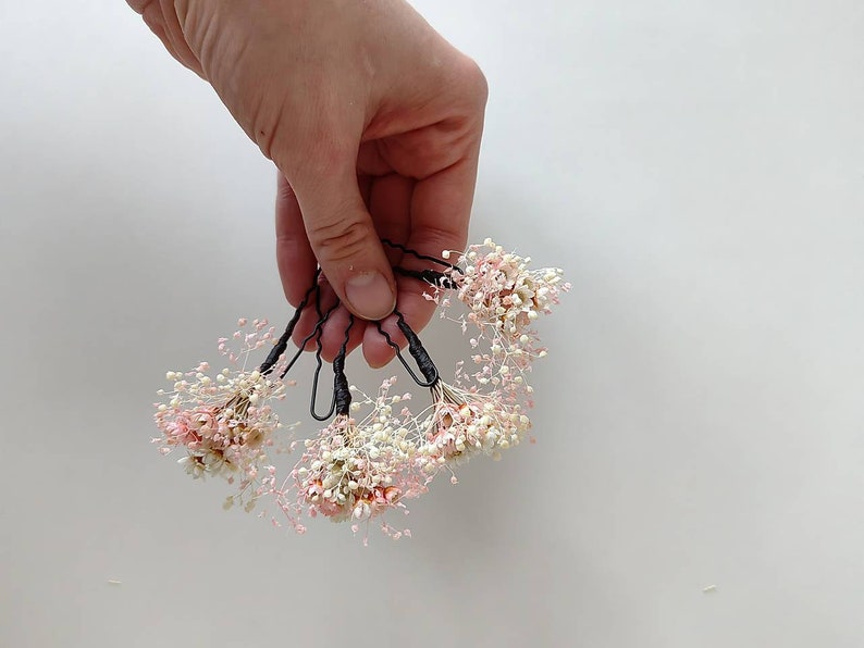 3/5/10pcs Romantic flower hairpins Hairpins from dried flowers Wedding floral accessories Blush and ivory hair pins Magaela accessories image 4