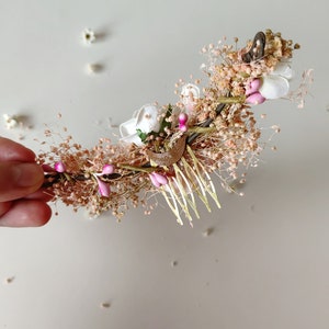 Romantic bridal hair comb Pink cream hair vine Bridal hair vine Bridal hairstyle Spring wedding Rustic wedding Flower hair accessory Magaela image 8