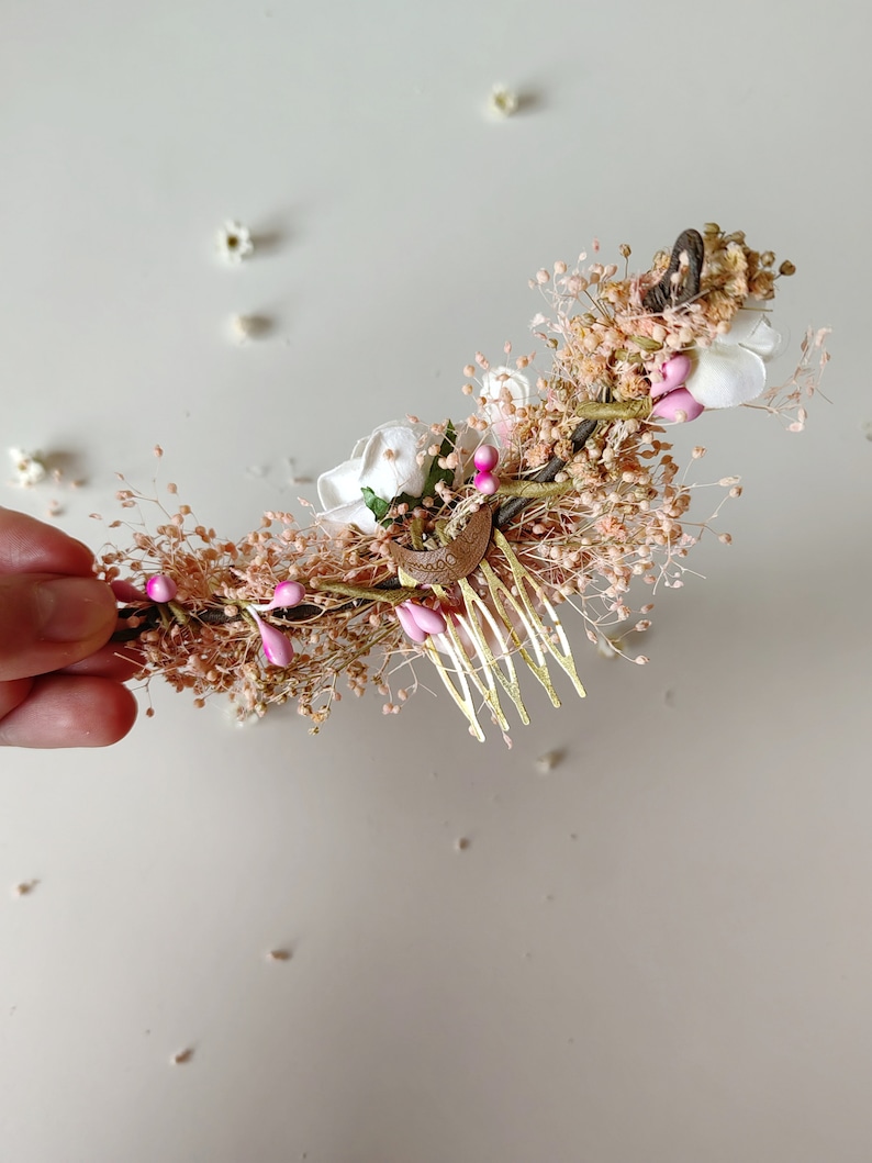 Romantic bridal hair comb Pink cream hair vine Bridal hair vine Bridal hairstyle Spring wedding Rustic wedding Flower hair accessory Magaela image 8