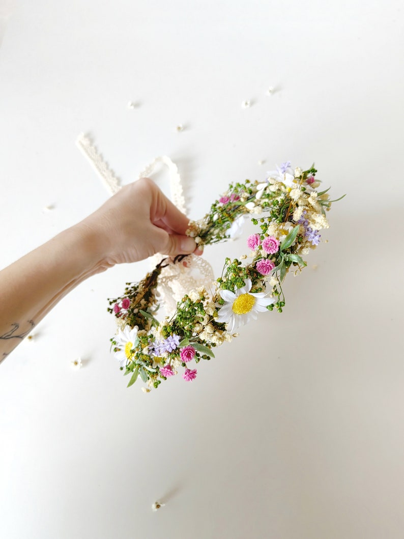 Meadow spring hair crown Bridal flower hair wreath Daisy flower headpiece Wildflowers headband lavender Summer Bridal accessories Magaela image 3