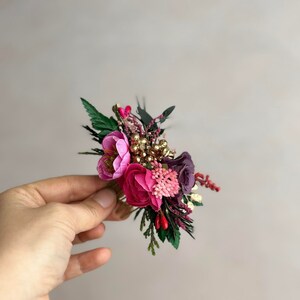 Set of fuchsia flower accessories Flower bridal hair comb Purple hair pin wedding Flower Magaela accessories Bridal hairpin Flower hair comb image 5