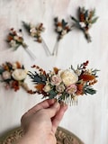 Burnt Orange Flower Hair Comb: Terracotta Wedding Headpiece