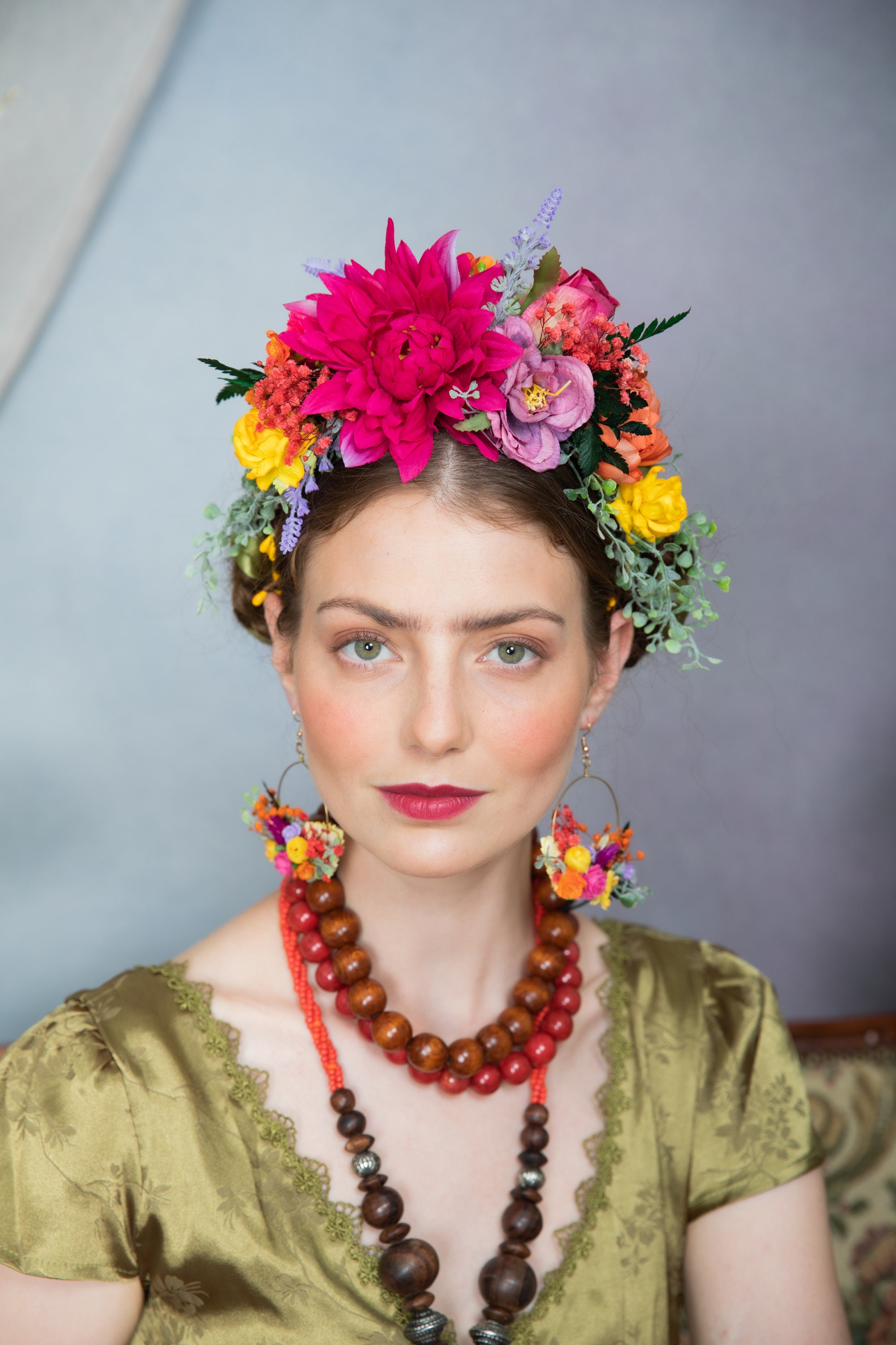 Fuchsia Flower Headband Frida Kahlo Hair Crown Colourful Wedding Hairband  Dahlia Wedding Crown Mexican Day of the Dead Halloween Wedding - Etsy