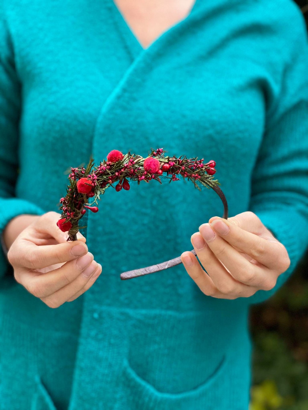 Red Flower Headband Wedding Flower Hairband Bridal Accessories Etsy