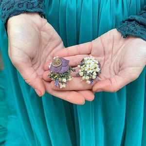 Lavender and ivory wedding earrings Bridal flower earrings Natural very peri earrings Clip on earrings Small flower jewellery Magaela image 10
