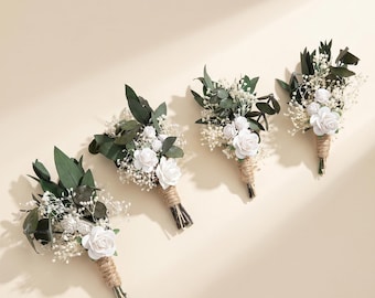 Green & White Boutonniere: Rose Wedding Buttonhole