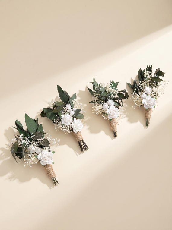 Green & White Boutonniere: Rose Wedding Buttonhole