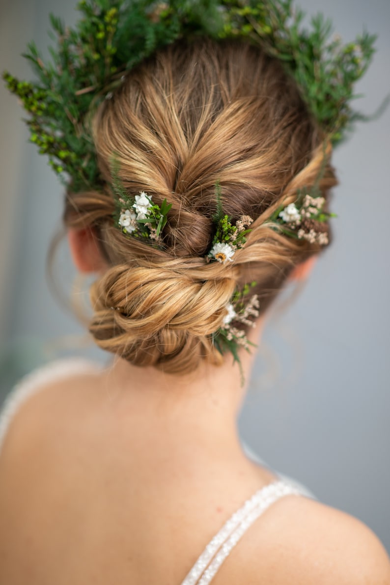 Fleur haipins Épingles à cheveux de fleurs de forêt Mariage en forêt Cheveux de mariée Accessoires pour cheveux Fée design Mariage rustique Fern épingles à cheveux Magaela image 2