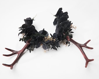 枝角付き黒花冠：ハロウィンヘッドバンド - Etsy 日本