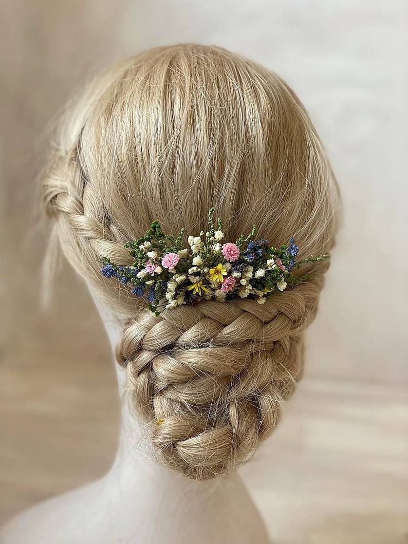 Peine de pelo prado Flores silvestres peine de pelo Cabello nupcial Diseño de hadas Boda de verano Peine de flores Boho Peine de pelo de novia pequeño Magaela Novia imagen 8