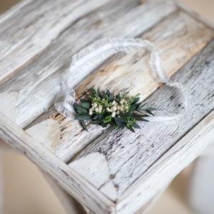 Eucalyptus and baby's breath garter Greenery wedding garter Natural green and ivory garter Toss bridal garter Magaela Elastic lace image 7