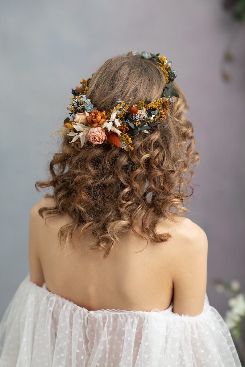 Boho wedding headpiece Bohemian flower crown Terraccota wedding Hair wreath with hair comb Summer wedding Autumn wedding Cottagecore Magaela image 3