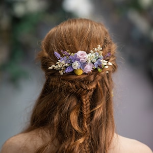 Spring lavender flower hair comb Lilac wedding headpiece Purple and yellow bridal flower comb Custom Summer wedding hair accessories Magaela image 2