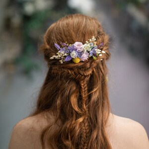 Spring lavender flower hair comb Lilac wedding headpiece Purple and yellow bridal flower comb Custom Summer wedding hair accessories Magaela image 3