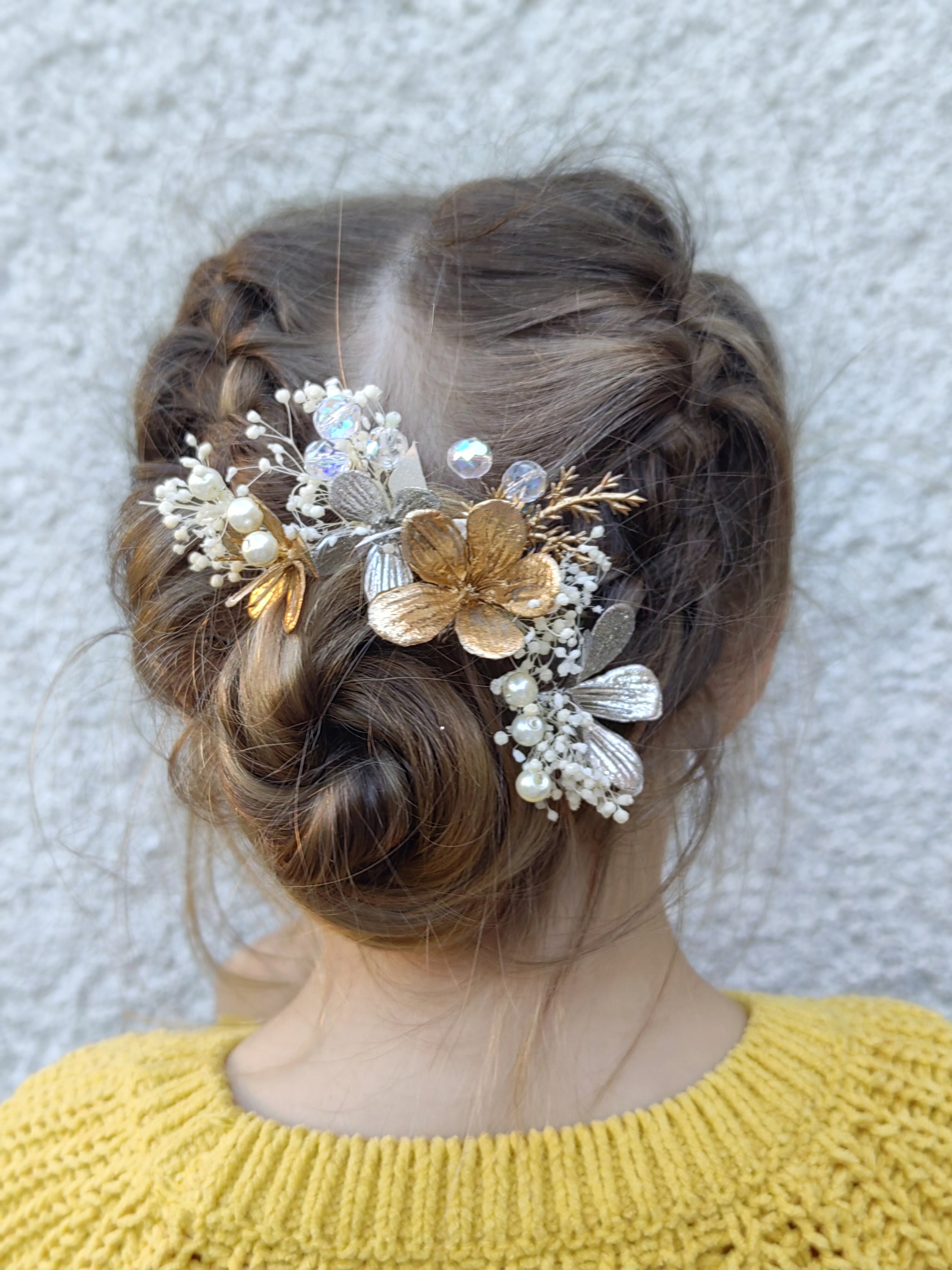 Gold & Silver Floral Hair Pins: Glam Wedding Hair Accessory 