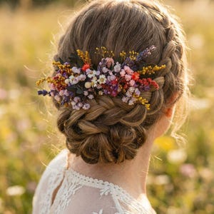 Preserved Wildflower Bridal Comb: Colorful Meadow Wedding Hair Accessory
