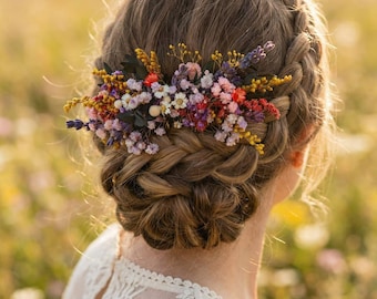 Preserved Wildflower Bridal Comb: Colorful Meadow Wedding Hair Accessory