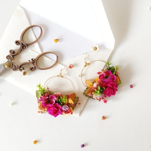 Magenta Ohrringe Kreis magenta Ohrringe Hochzeitsschmuck Gartenhochzeit Brautaccessoires Brautschmuck Sommerhochzeit Blumenschmuck