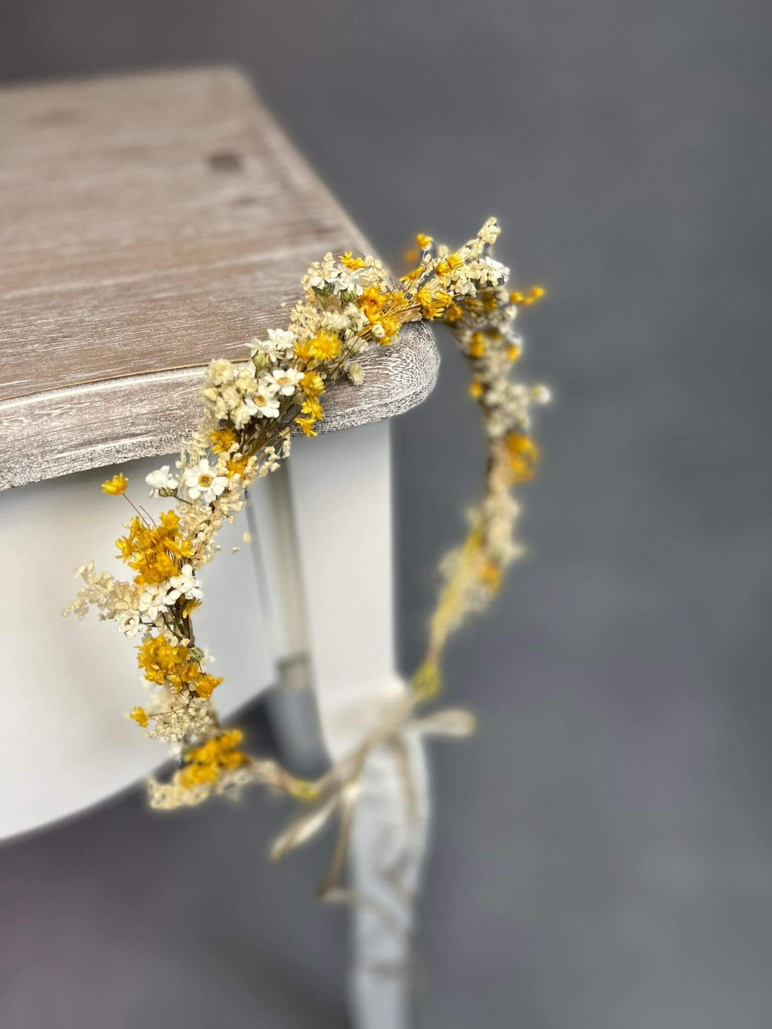 Yellow Ivory Flower Crown: Bridal Dried Floral Headpiece - Etsy display picture 1