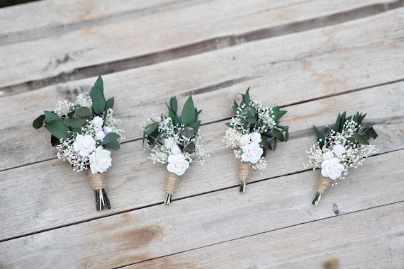 Buy Groom s Boutonniere Green and White Buttonhole White Rose