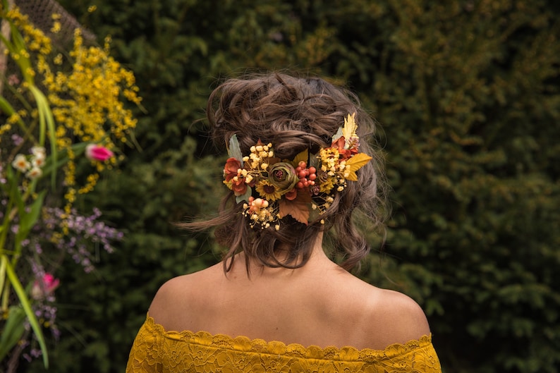 Autumn floral hair arrangement Flower arrangement Hair flowers Wedding hair accessories Hair wreath Bridal accessories Handmade arrangement image 1