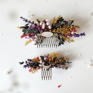 Colorful bridal comb Wild flowers Meadow flowers Summer wedding Preserved flower hair comb Bridal hair accessory Rustic wedding Flower hair image 4