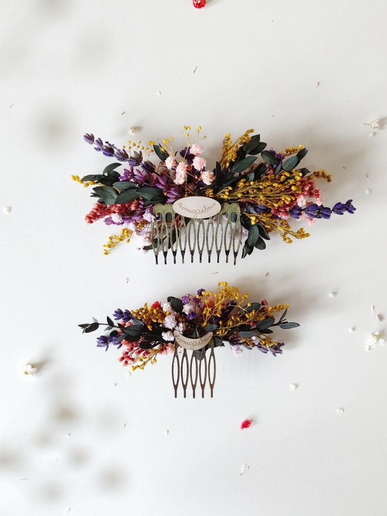 Colorful bridal comb Wild flowers Meadow flowers Summer wedding Preserved flower hair comb Bridal hair accessory Rustic wedding Flower hair image 4