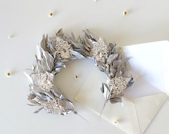 Silver bridal crown Prom crown Ball tiara Wedding crown Elegant flower hair tiara for bride Silver leaves crown Magaela Glam wedding Vintage