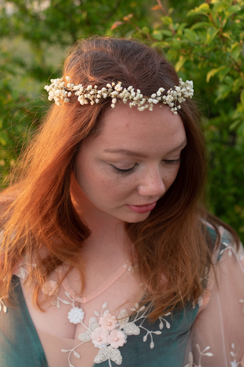 Baby's breath flower crown Natural bridal hair wreath Etsy