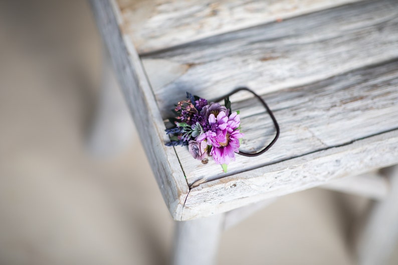 Purple flower hair tie Bridal hair flowers Flower girl hair tie Wedding flower hair bobble Magaela Hair accessories Back to school Violet image 5