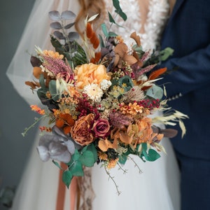 Grand bouquet de mariage boho Automne brûlé bouquet de mariée orange Accessoires de mariée automne Mariée rustique à être Bouquet d'eucalyptus personnalisé Magaela image 9