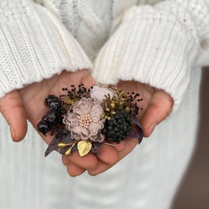 Dusty pink flower wedding brooch Golden Romantic brooch Statement brooch Bridal flower brooch Magaela accessories Black Coat brooch zdjęcie 2