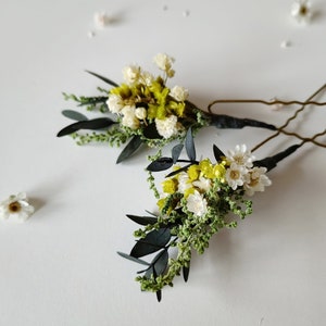 Meadow flower hairpins Greenery hairpins Preserved flower hairpins Bridal hair Cottagecore Hair accessory Natural design Meadowy design image 1
