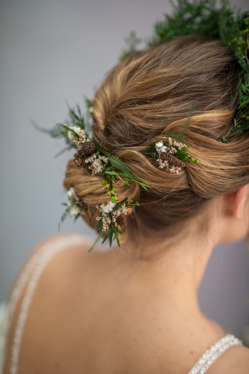 Flower haipins Woodland flower hairpins Wedding in forest Bridal hair Hair accessories Fairy design Rustic wedding Fern hairpins Magaela zdjęcie 1
