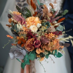 Grand bouquet de mariage boho Automne brûlé bouquet de mariée orange Accessoires de mariée automne Mariée rustique à être Bouquet d'eucalyptus personnalisé Magaela image 7