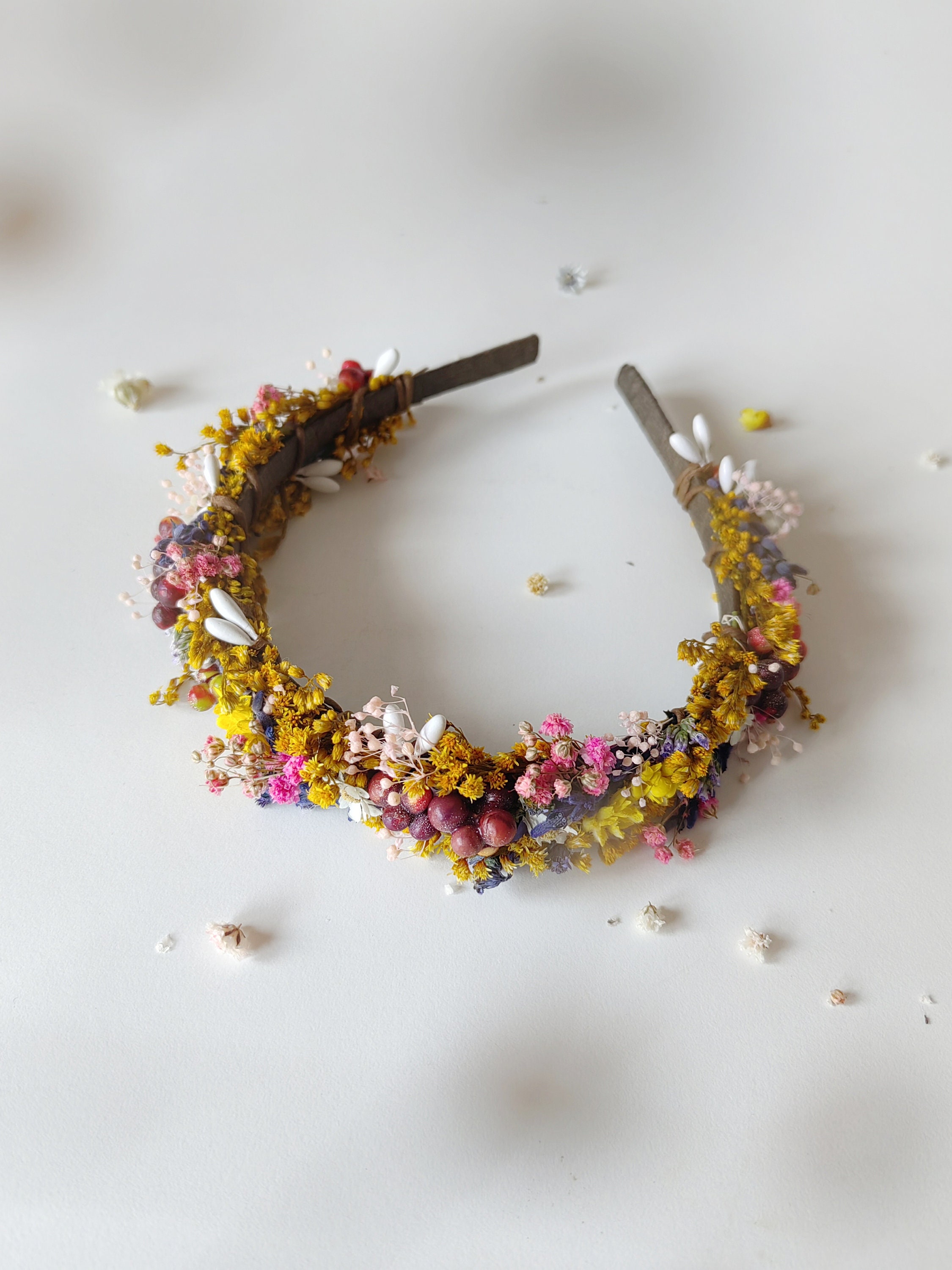 Dried flower headdress with gold headband and earrings Gold Sunflower Flower Crown - Be Something New main image 2