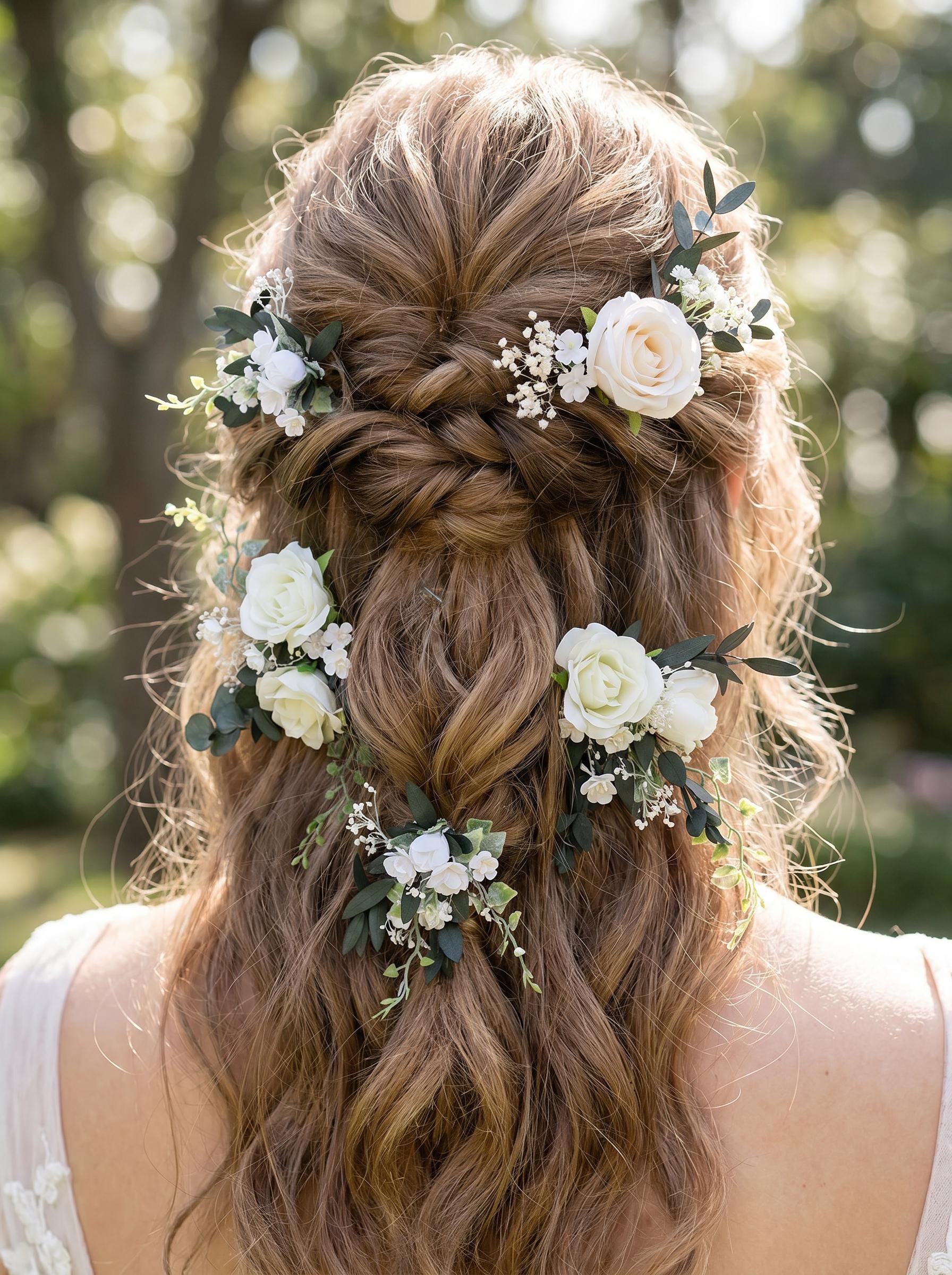 White Rose Hair Pins: Boho Bridal Hair Accessories - Etsy