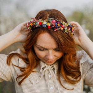 Colourful wedding hair crown Bridal meadow headpiece Flower crown for bride Preserved long lasting crown Wildflowers wedding Autumn Magaela image 3