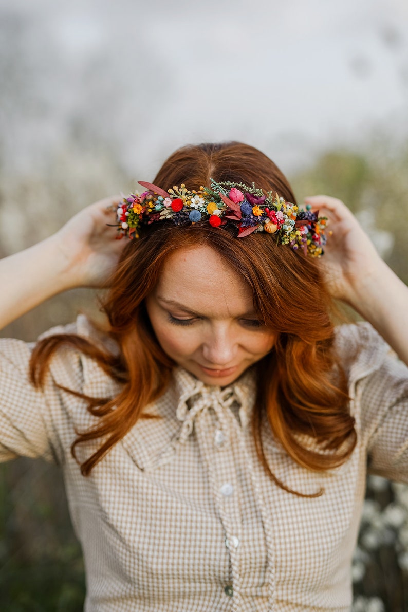 Colourful wedding hair crown Bridal meadow headpiece Flower crown for bride Preserved long lasting crown Wildflowers wedding Autumn Magaela image 3