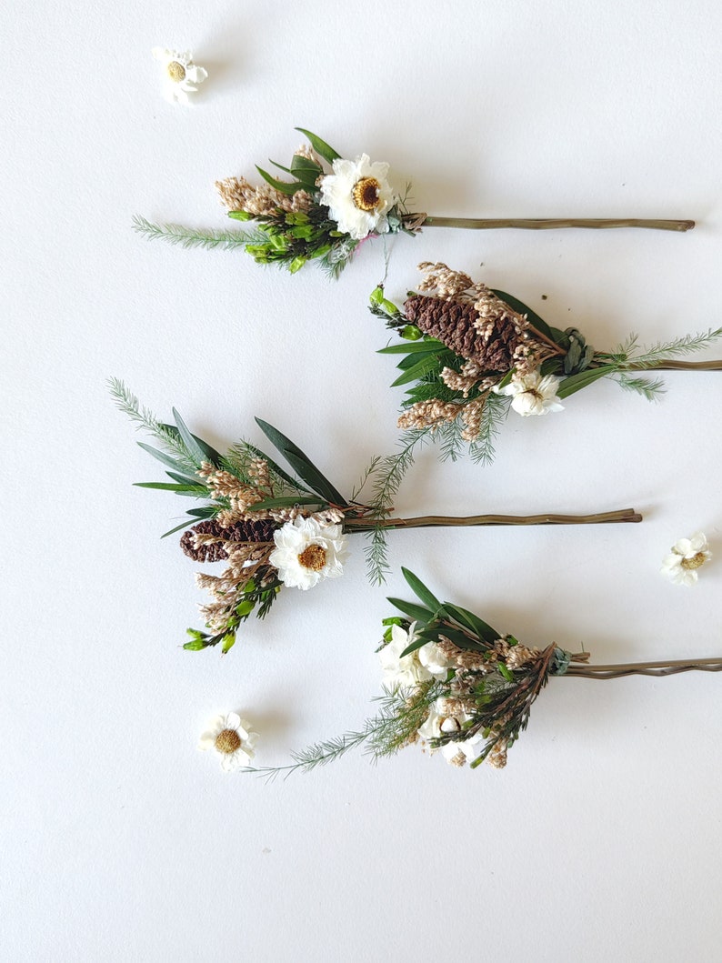 Flower haipins Woodland flower hairpins Wedding in forest Bridal hair Hair accessories Fairy design Rustic wedding Fern hairpins Magaela zdjęcie 7