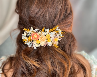 Yellow flower hair clip Bridal autumn flower clip Fall wedding Summer hair clip Bride to be Dried flower headpiece White flower barrette