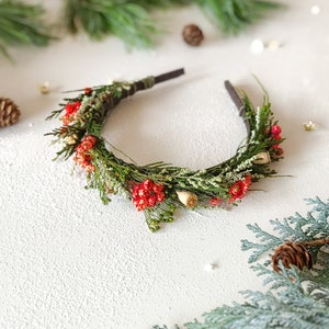 Konservierte Blumen Haarband Weihnachtsstirnband Natürliches Stirnband Grün-rotes Stirnband Vintage Christmas Fairycore Weihnachts-Kopfschmuck Weihnachtsfeier