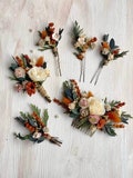 Terracotta Wedding Flower Set: Bridal Hair Comb & Boutonniere
